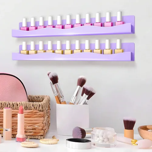 Vista 2 de Paquete de 6 estantes de esmalte de uñas, estantes acrílicos Púrpura