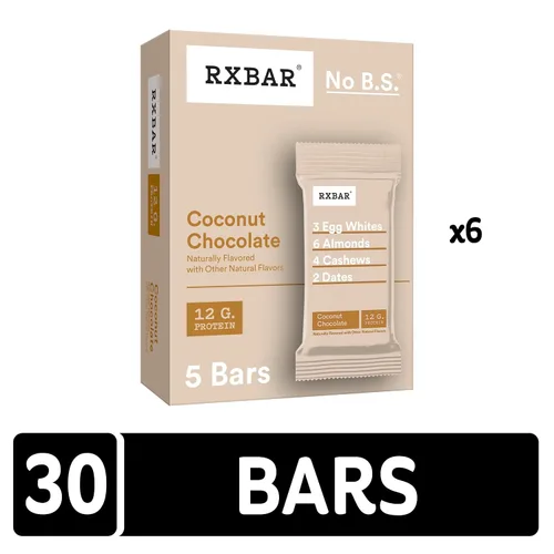 Vista 5 de RXBAR Barras de proteínas, 0.44 oz de proteína, aperitivos sin gluten, chocolate de coco (6 cajas, 30 barras)