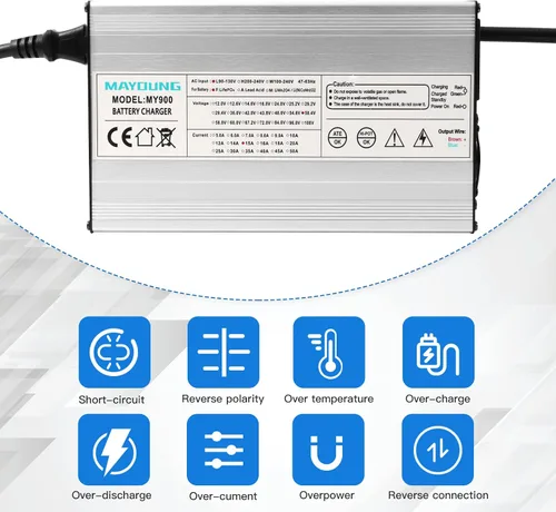 Vista 3 de YEWY - Cargador de batería LiFePO4 de 29.2 V 25 A, 29.2 V, 25 A, 90 V -130 V para 8S, 24 V, 70 AH, 100 AH, 120 AH, 200 AH, LiFePO4 LFP