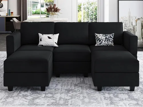 Vista 23 de Belffin - Sofá modular de terciopelo con asientos de almacenamiento, sofá de 3 plazas para sala de estar, color negro
