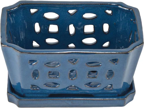 Vista 3 de W&W Orchid Pot with Holes and Saucer for Repotting, Blue, 9.7 Inch azul 9.7