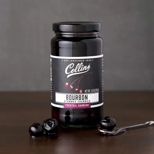 Vista 9 de Collins Bourbon Cocktail Cherries - Aderezo para bebidas para cócteles Manhattan o Old Fashioned y postres, hecho con whisky galardonado, frasco