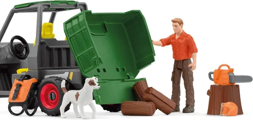 Vista 3 de Schleich Farm World - Juego de trabajo en el bosque con figura de acción, figura de perro, juguete de tractor y accesorios, juego imaginativo