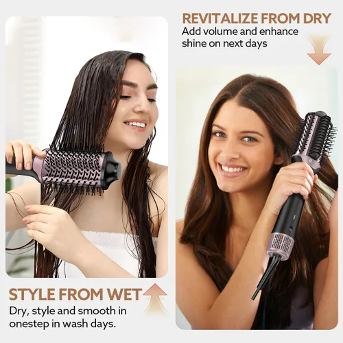 Vista 5 de Cepillo secador de pelo 2 en 1 y alisador de cabello, cepillo térmico iónico y de cerámica con calor ajustable y disparo frío, motor de alta