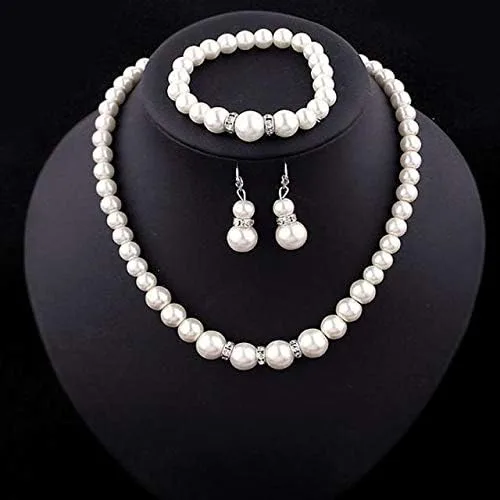 Vista 5 de Conjunto de collar de perlas y aretes para mujer, joyería de moda, pulseras y colgantes (como se muestra, talla única)