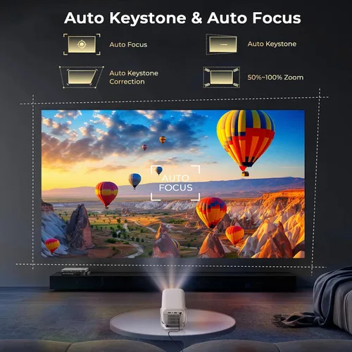 Vista 3 de Proyector inteligente compatible con Netflix/Soporte 4K/Calibración visual AI] Proyector con Dolby Atmos, 1080P 800 ANSI, aplicaciones