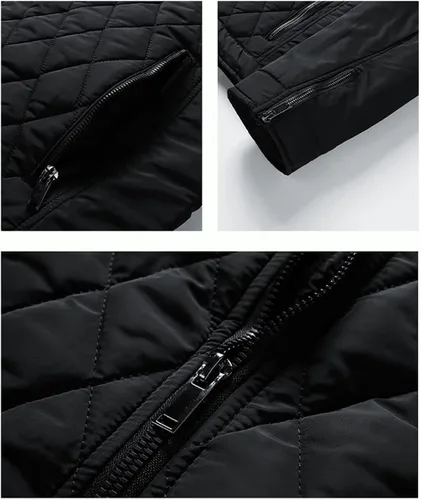 Vista 3 de Flygo Chaqueta bomber para hombre, abrigo acolchado de diamante cálido con bolsillos con cremallera