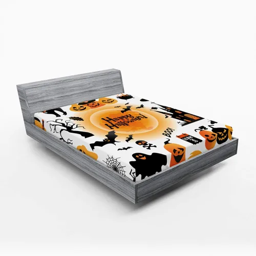 Vista 11 de Ambesonne Juego de sábanas bajeras veganas, ilustración de plátanos simétricamente alineados con patrón de frutas exóticas, funda de cama