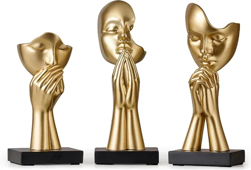Vista 8 de 3 piezas de estatuas de oración de decoración negra, figuras modernas de oración de paz, detalles de decoración de estantes, escultura de arte
