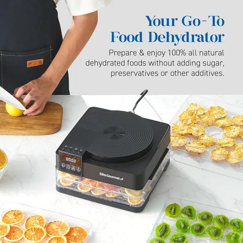 Vista 8 de Elite Gourmet EFD422 Deshidratador de alimentos digital con 5 bandejas libres de BPA, ventilador y calentador montados en la parte superior