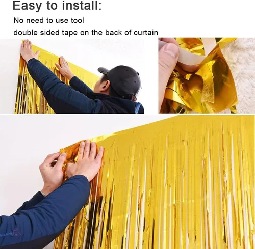 Vista 7 de Paquete de 3 cortinas con flecos para decoración de fiesta, cortinas de fondo de oropel para fiestas, cabina de fotos, bodas, graduaciones