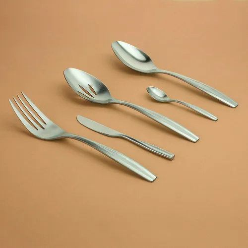 Vista 2 de Gourmet Settings - Juego de cubiertos de anfitriona de 5 piezas - Colección Beam - Juego de cubiertos de acero inoxidable pulido - Utensilios