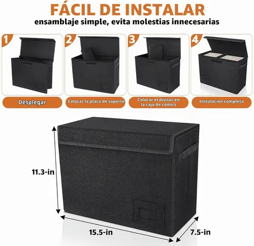 Vista 3 de YSCare Paquete de 2 cajas de almacenamiento de cómics, estuche plegable para cómics con divisores y asas de transporte, caja corta de cómic