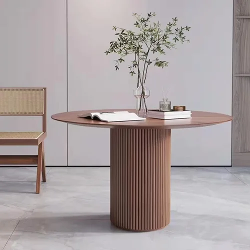 Vista 9 de QQXX Mesa de comedor redonda de madera maciza de pino, mesa de cocina Simplicity con base de pedestal de madera, mesa de centro de ocio, mesa