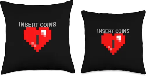 Vista 3 de Arcade Nostalgia Insert Coins - Almohada pixelada con diseño de corazón de 8 bits, 18 x 18, multicolor
