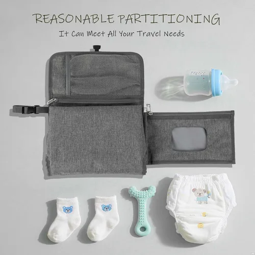 Vista 4 de Cambiador de pañales portátil para bebé, bolsa de viaje para cambiador de pañales para bebé con bolsillo para toallitas, cambiador portátil