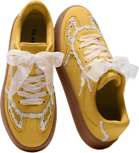 Vista 7 de Vilanva Zapatillas de moda con detalle de encaje para mujer, zapatillas casuales cómodas de vestir con suela de goma retro, calzado de moda
