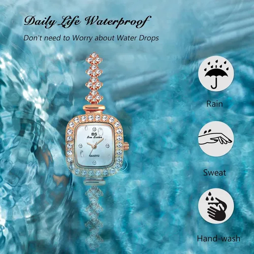 Vista 6 de RORIOS Reloj analógico de cuarzo para mujer con correa de diamantes de imitación, relojes de pulsera impermeables para mujeres y niñas