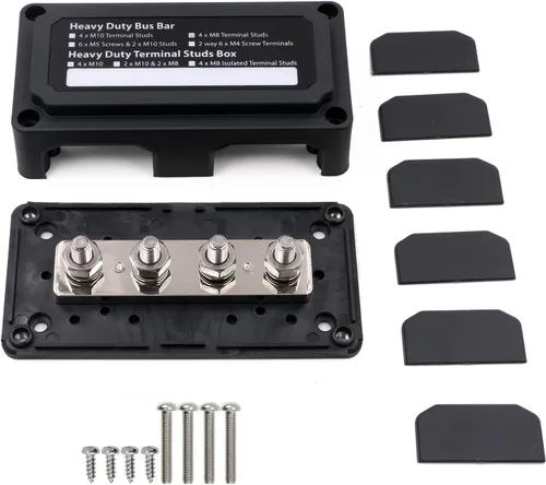 Vista 10 de Barra colectora de 12V-48V DC 100A Bloques de distribución de energía Módulo de servicio pesado 4 postes de 1/4 pulgadas + 12 terminales