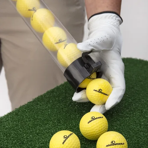 Vista 4 de ALMOSTGOLF Palo de práctica – Tubo de pelo largo con liberación de pelota, 24 pelotas de golf de práctica de vuelo limitado incluidas – Fabricado