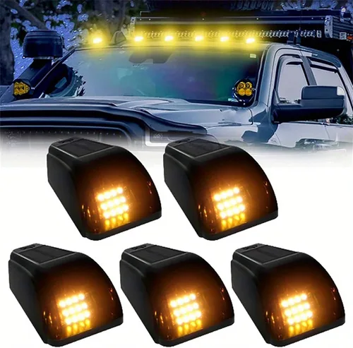 Vista 2 de FLYANT 5 luces solares sin taladro, 12 luces LED de marcación de techo IP68, resistente al agua, compatible con Ford Dodge, camiones, camionetas