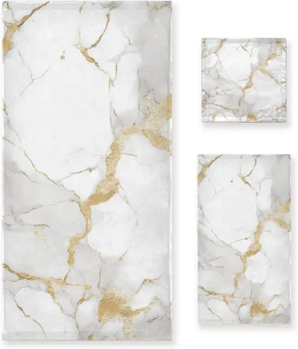 Vista 7 de Juego de toallas de baño para baño, toallas de mano, toallas de mano con diseño de mármol dorado y negro, 3 piezas, algodón decorativo, absorbente