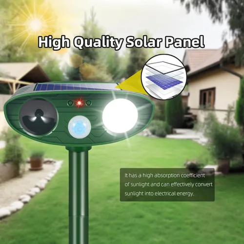 Vista 5 de Repelente ultrasónico para gatos actualizado 2026 para exteriores con luz estroboscópica, repelente de zorrillas de ciervos y ardillas para patio