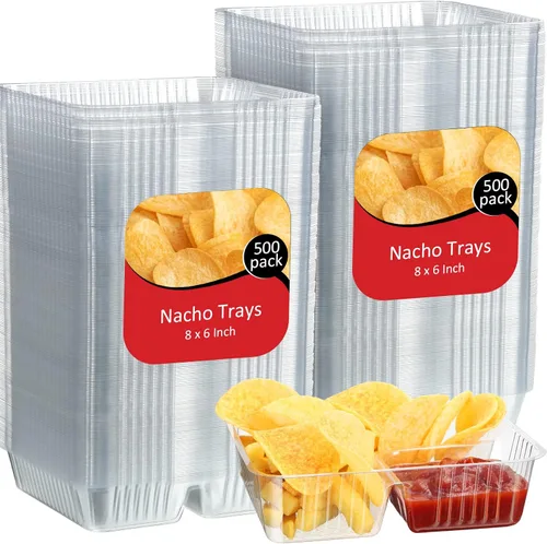 Vista 9 de Vesici 100 Piezas Bandejas de Nachos Desechables de 12oz de 2 Compartimentos Bandeja de Comida y Aperitivos Suministros para Puesto de Concesión