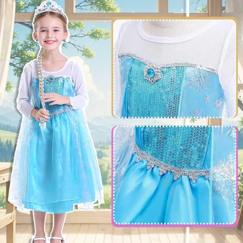Vista 5 de iTVTi Disfraz de princesa para niñas pequeñas, disfraz de cosplay azul para fiesta de Halloween con accesorios azul