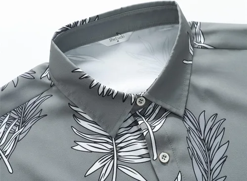 Vista 4 de SheLucki - Camisa hawaiana para hombre, unisex, casual, manga corta, con botones y estampado de sombra de palmeras, para el verano y la playa