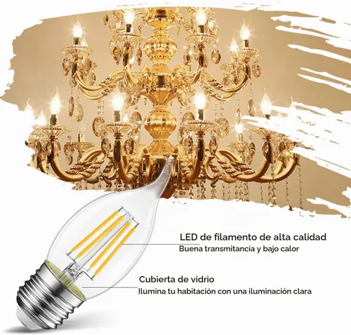 Vista 2 de LVWIT Bombilla LED de filamento con punta de llama, candelabro E26, base regulable 4.5 W (equivalente a 60 W) B11, 2700 K, blanco cálido, paquete