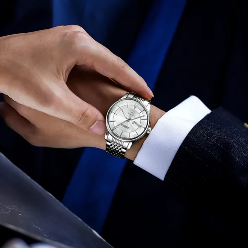Vista 3 de OLEVS Men's Automatic Mechanical Watch Self-Winding Luxury GoldSilver Two Tone Classic Calendar Waterproof Luminous Business Watch