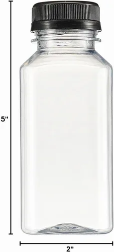 Vista 8 de GUSTO 25 botellas de jugo de plástico reutilizables con tapas, etiquetas, cepillo y embudo de silicona, botellas de plástico transparente con tapas