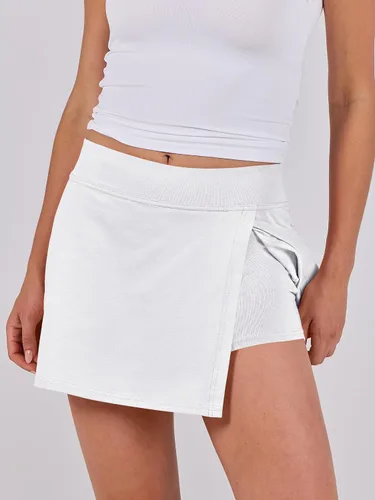 Vista 4 de ANRABESS Pantalones cortos interiores ajustados de cintura alta para mujer, minifalda, para verano, atlético, tenis, entrenamiento, pantalones cortos