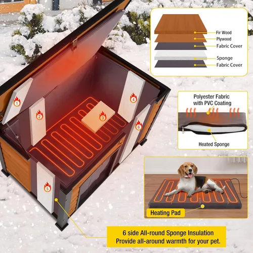 Vista 8 de Aivituvin Casa para Perros de Exterior con Calefacción Perrera para Perros con Forro Aislante y Calentador para Invierno Marco de Hierro Resistente