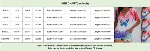 Vista 6 de Women's V Neck Butterfly Print Short Sleeve T Shirt Top Casual Summer Blouse Outer Wear Women Tees & Blouses Tunic Tops