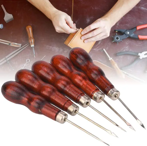 Vista 2 de Juego de 5 ganchos de ganchillo con mango de madera, agujas de tejer ergonómicas para manos artríticas, ganchos de ganchillo de metal