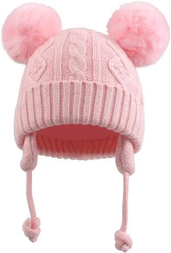 Vista 2 de JANGANNSA Lindo gorro de punto para niños y niñas, gorro de invierno cálido con orejera, gorro para bebé