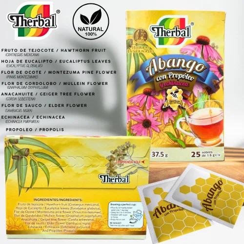 Vista 3 de Therbal Té de hierbas Abango con propóleo y equinácea – 25 bolsas de té – Infusión natural sin cafeína – Mezcla de hierbas de invierno
