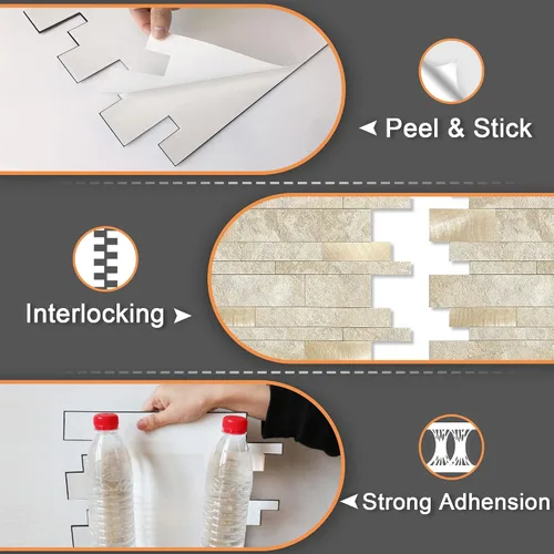 Vista 5 de VAOVI Azulejos autoadhesivos para salpicaduras de cocina, azulejos estilo metro lineal de mosaico de piedra para baño, pared de ducha impermeable