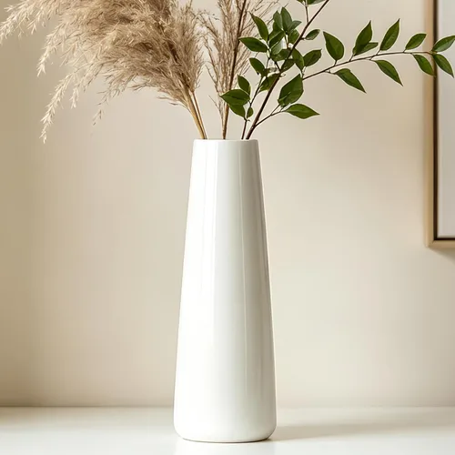 Vista 10 de Florero de cerámica blanco de 12 pulgadas, jarrones altos para hierba de las pampas, decoración del hogar, jarrones modernos con textura