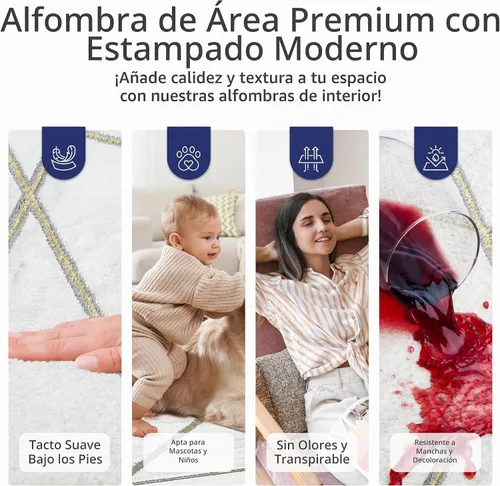 Vista 4 de Abani Luna LUN150A - Alfombra contemporánea de mármol con líneas doradas, 3 x 5 pies