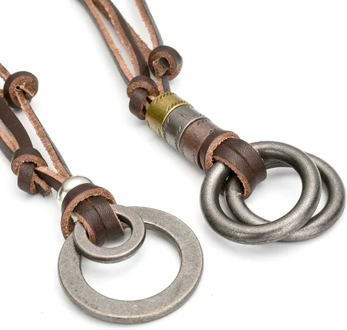 Vista 2 de FIBO STEEL Collar de aleación con colgante de vinatge para hombre, cadena de cuero ajustable