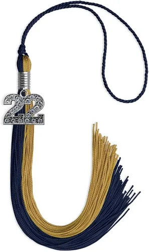 Vista 226 de Endea Graduation Borla de doble color con dije de plata brillante (negro/oro antiguo, 2025)