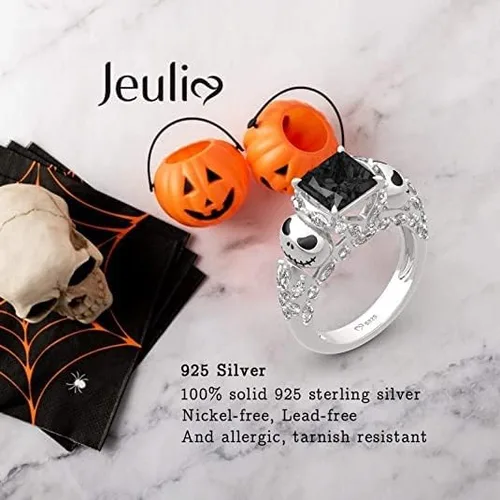 Vista 6 de Jeulia Anillo de plata de ley con diseño romántico de calavera de alma para mujer, esposa, novia, compromiso, boda, aniversario, Navidad