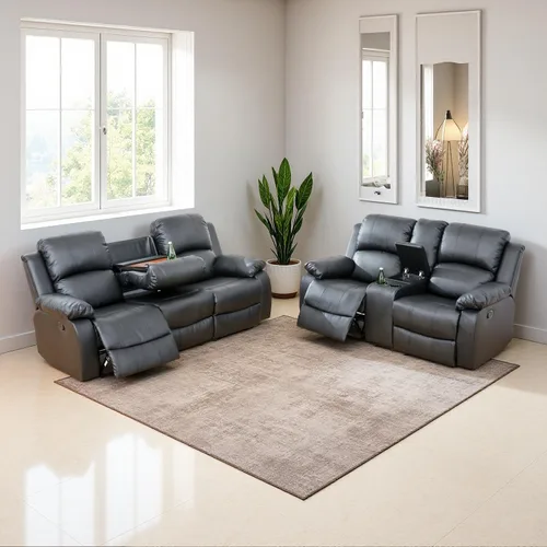 Vista 24 de Juego de sala de Estar reclinable de 3 piezas, juego de sofá reclinable Manual para conjunto de muebles de sala de Estar, con consola de Rojo