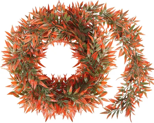 Vista 57 de RECUTMS Guirnalda artificial de otoño, plantas de vegetación sintética 1 pieza seda marrón