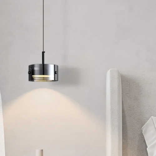 Vista 4 de Modern 2 Pack Cylindrical Pendant Light Fixtures, Nordic 6.3in Smoke Gray Glass Shade Ceiling Hanging Lighting, Dimmable and Adjustable Height