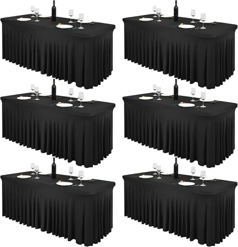 Vista 12 de Pesonlook Paquete de 2 faldas de mesa de elastano para mesas rectangulares de 6 pies, mantel elástico ajustable color negro, de 30 x 72 pulgadas