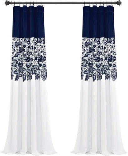 Vista 11 de LUSH DÉCOR Azul Marino Cortinas con Estampado Estate Garden de Lush Decor con Filtro de Luz, Juego de Paneles para Ventana para Sala, Comedor